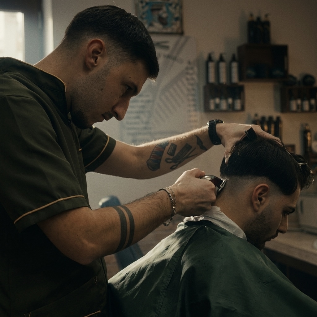 Raffaele D'Angelo al lavoro nel suo barber shop di Trentola Ducenta
